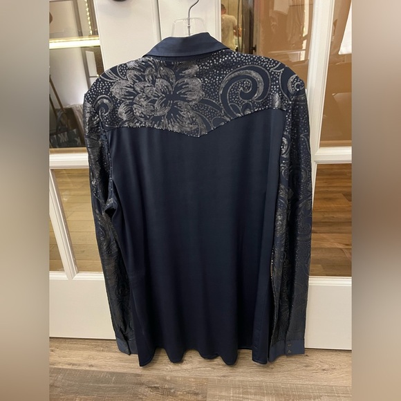 Roper women’s blue button down shirt with paisley sequin detail sz XL - Picture 2 of 7